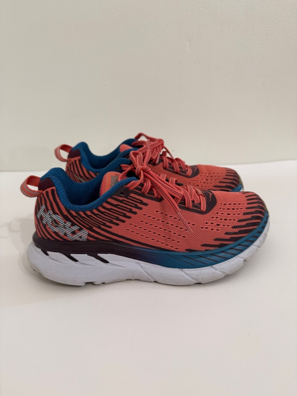 Hoka One One Kids Coral and Blue Sneakers